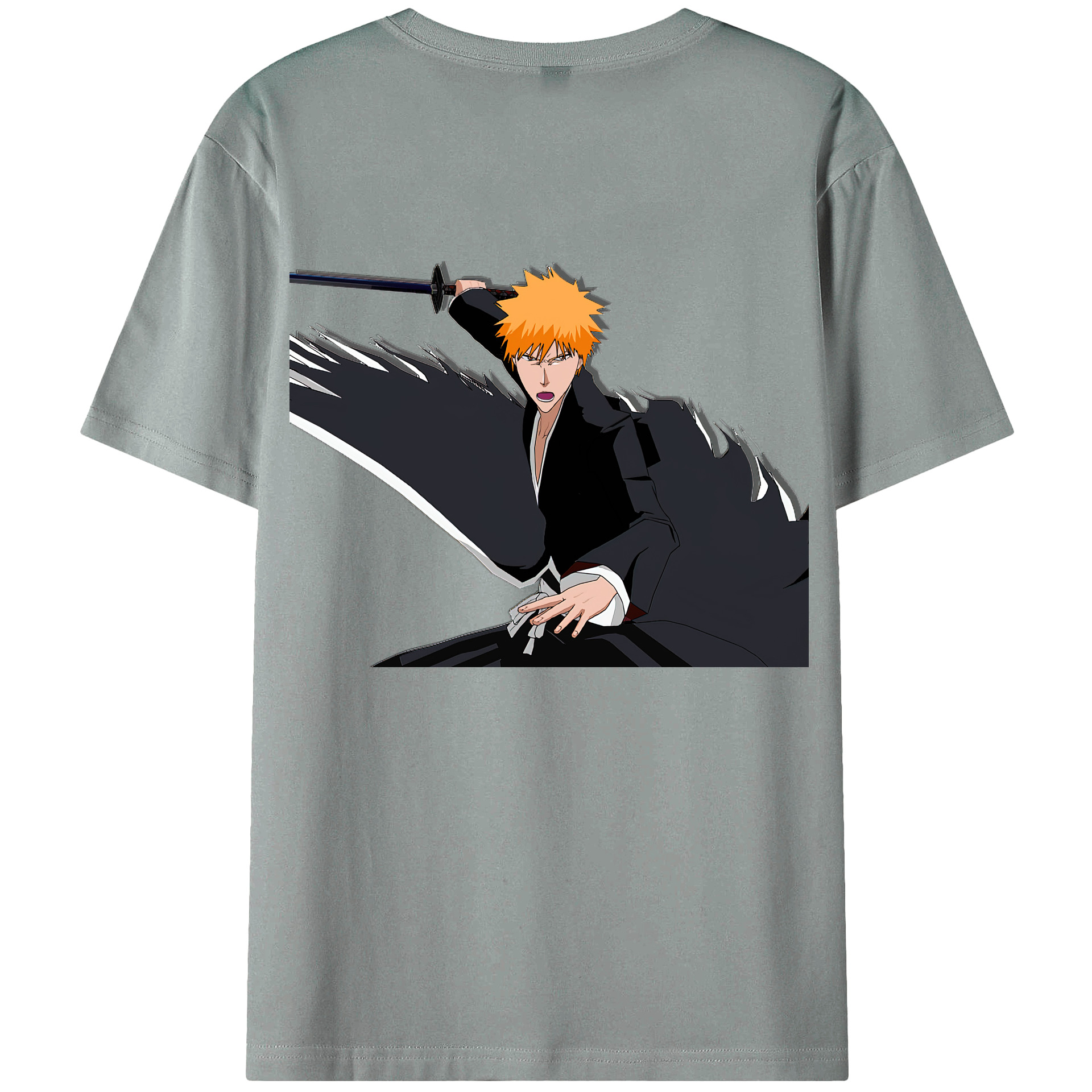 （画像用） ブリーチ 黒崎一護（くろさき いちご）BLEACH Kurosaki Ichigo 綿100％ メンズ半袖Tシャツ（バックプリント） 通気性